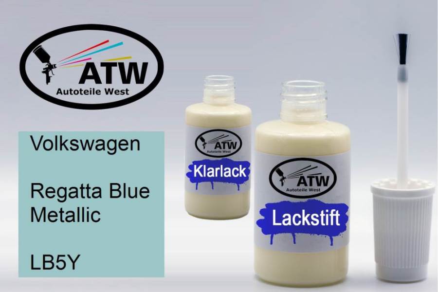 Volkswagen, Regatta Blue Metallic, LB5Y: 20ml Lackstift + 20ml Klarlack - Set, von ATW Autoteile West.